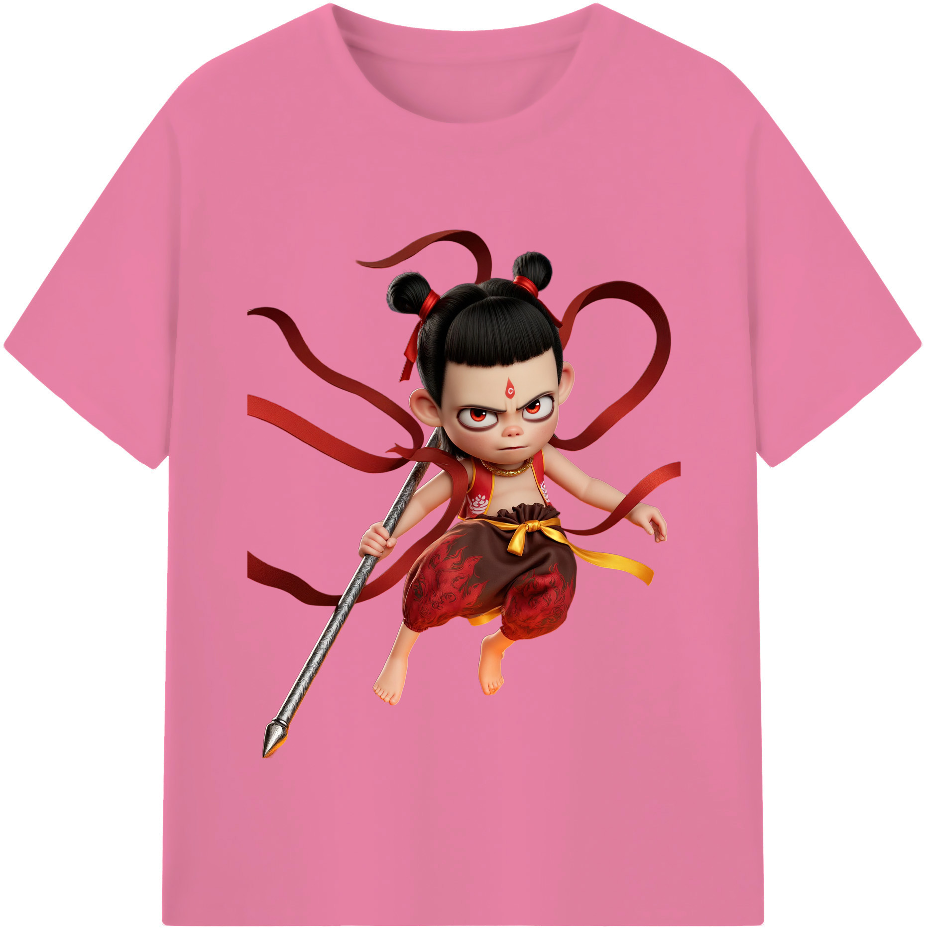 （画像用） Ne Zha 2 ナタ 魔童の大暴れ 綿100％半袖Tシャツ（フロントプリント）